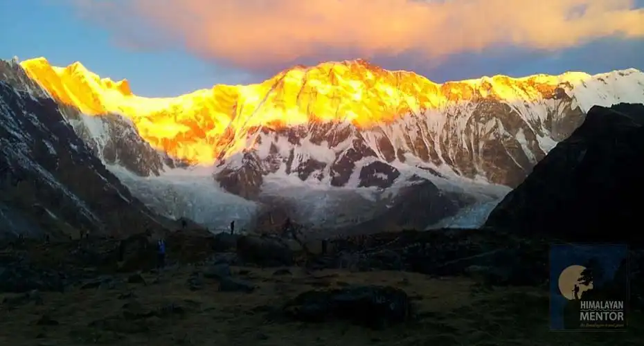 Enjoying the wonderful sunrise view over the Annapurna panorama at Annapurna base camp