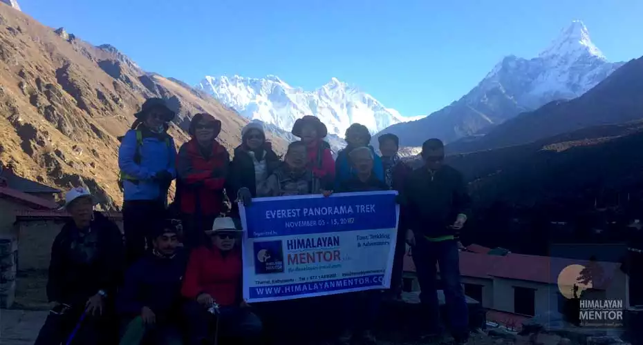 Group photo taking at Tengboche during Everest panorama trek