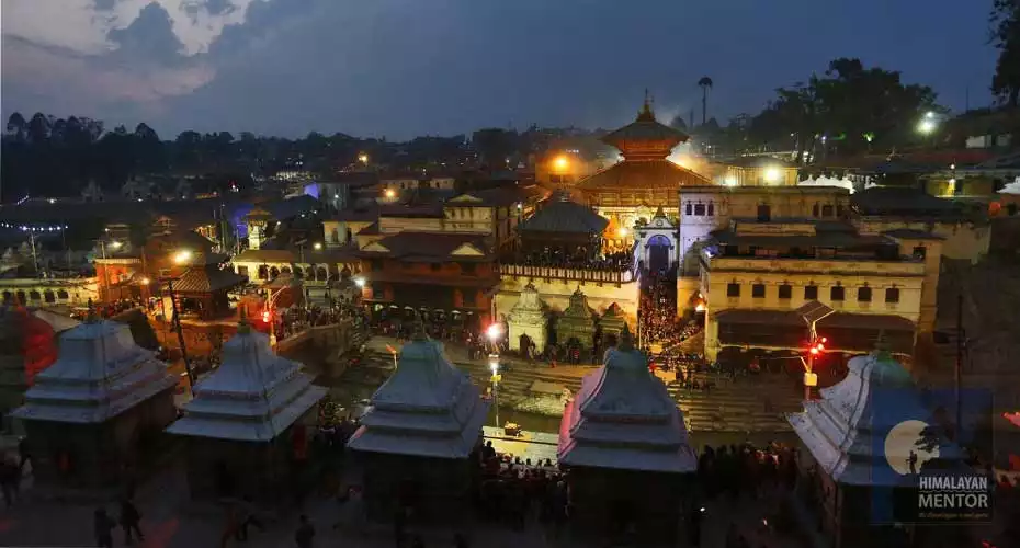 Holy Pashupatinath temple during evening Aarati time