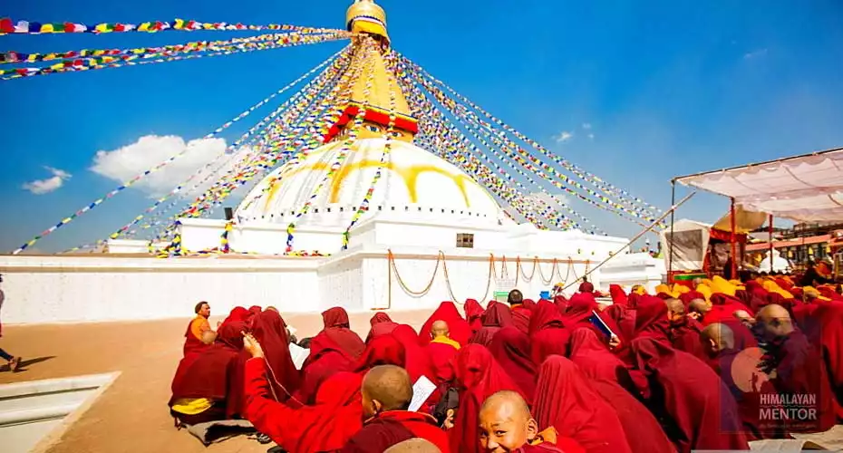 Buddhist Monks are gathering for a festival in Boudhanath Stupa, Kathmandu