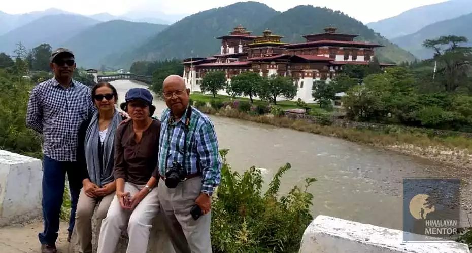 Clients are posing for photographs at Punakha, Bhutan