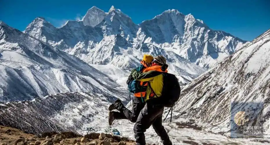 Honeymooner enjoying their adventure trek to Everest base camp in Nepal 