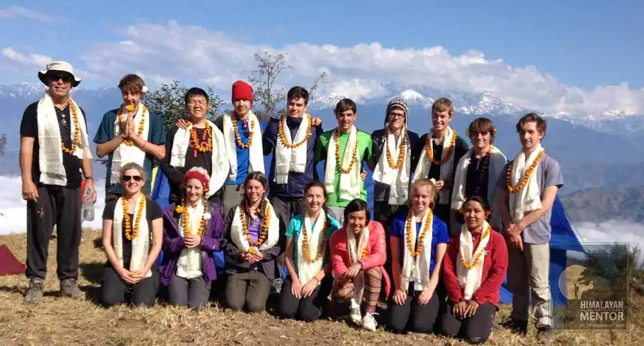 Group photo of the students while they are enjoying the beautiful nature in Nepal
