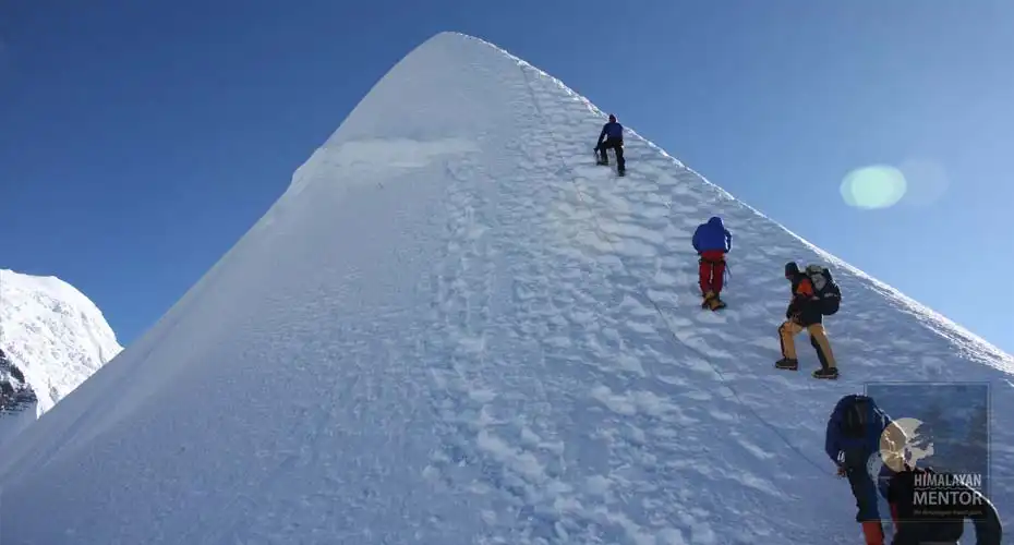 Beautiful scenery as climbers are nearly reaches the summit of Island peak 