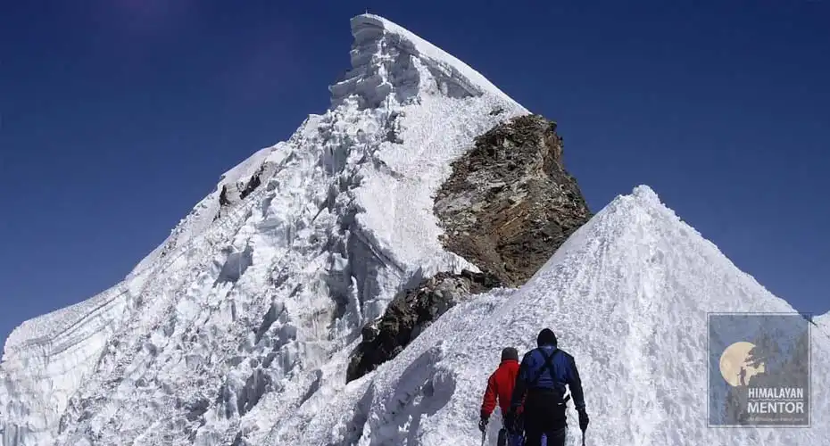 Climbers are on the way to the summit of Lobuche East peak
