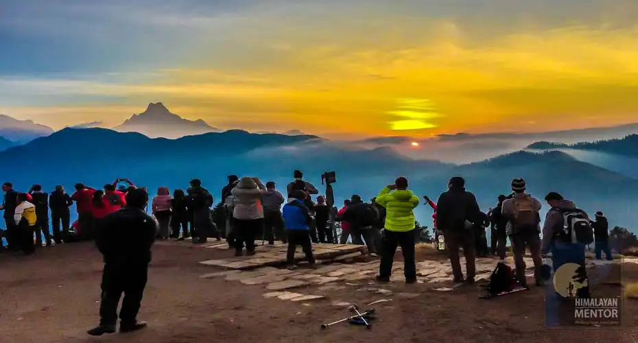 Golden sunrise view seen from Poon Hill