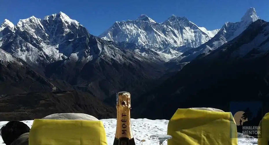 Breakfast time in front of mighty HImalayas including Mt. Everest