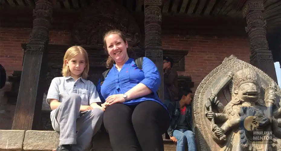 Happy moment with her son at Bhaktapur Durbar Square (Nyatapole)