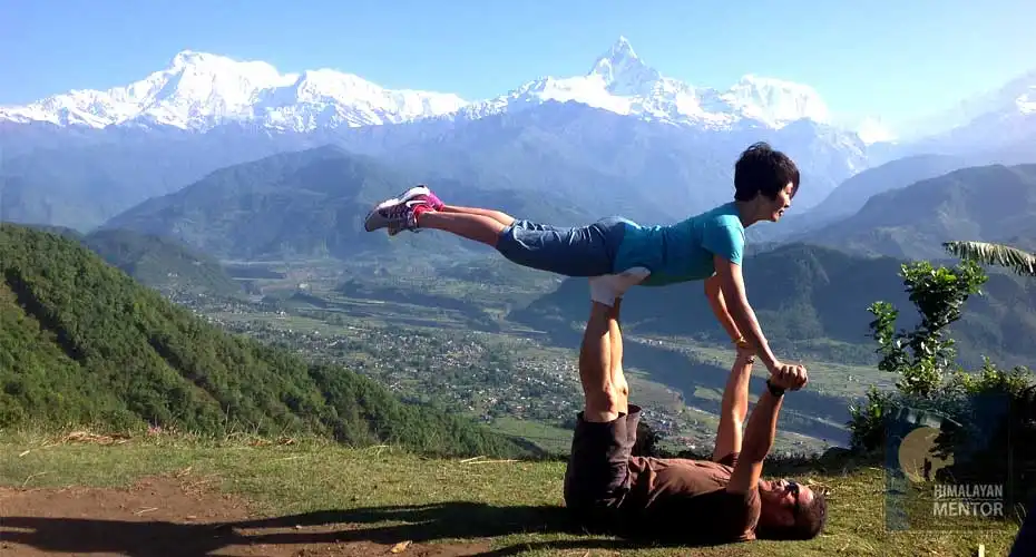 Enjoying outdoor yoga in Sarangkot, Pokhara